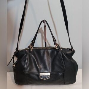 B. Makowsky Lombard Satchel Crossbody Bag Black Pebbled Leather
